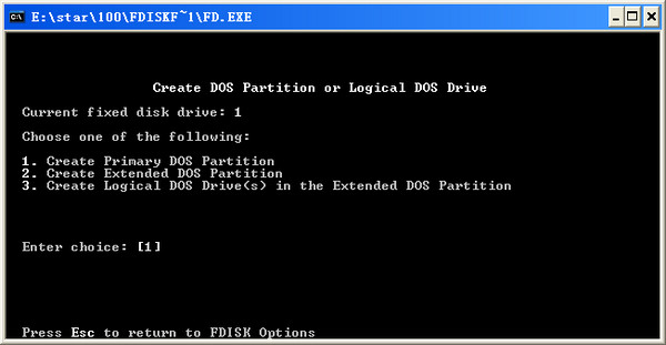 Screenshot of FDISK partition simulation software