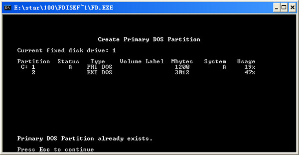 Screenshot of FDISK partition simulation software