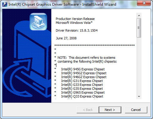 Intel 945G/940GML series integrated graphics driver screenshot