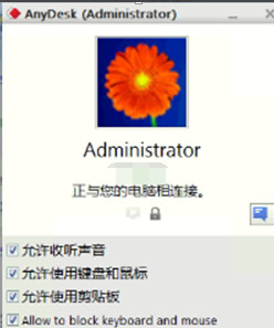 Screenshot of remote desktop connection software (AnyDesk)