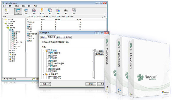 Screenshot of SQLite database management development tool (Navicat for SQLite)