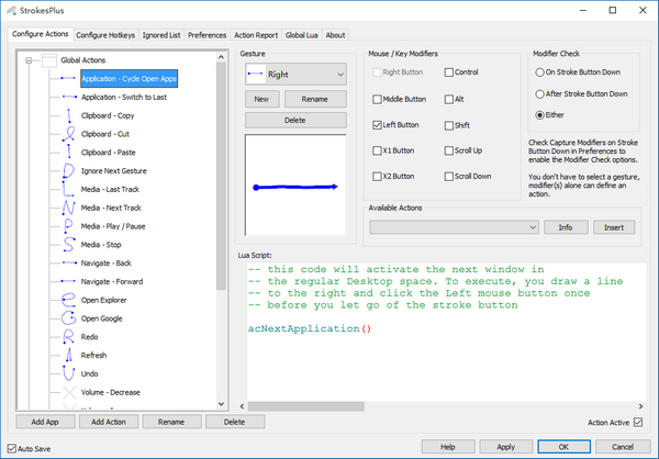 StrokesPlus win8 mouse gesture settings screenshot