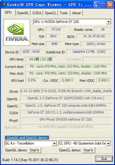 GPU Caps Viewer (graphics card detection tool) screenshot